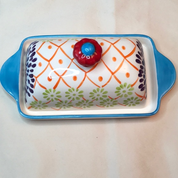 Artistic Accents by Coastline Imports Hand Painted Floral Covered Butter Dish - Picture 4 of 8